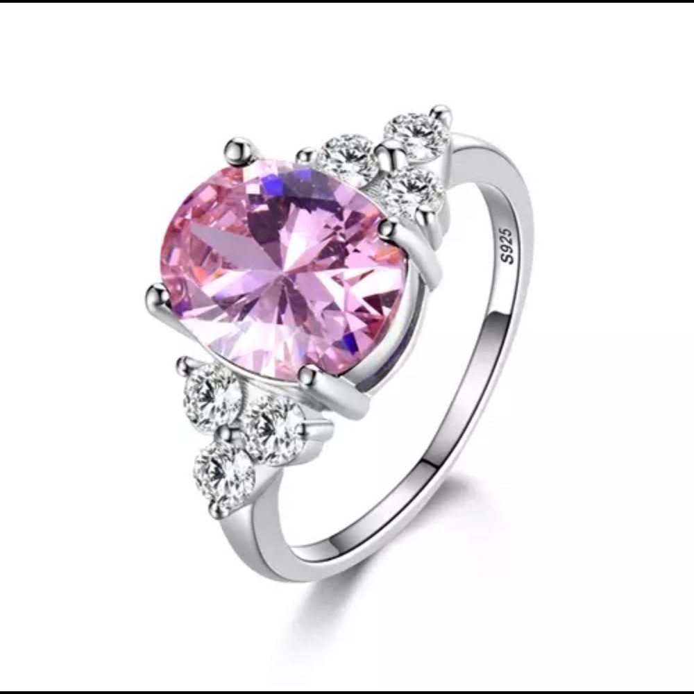 Pink Zircon 925 Sterling Silver Oval Ring